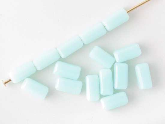 milky blue rectangle cut beads 6.5mm