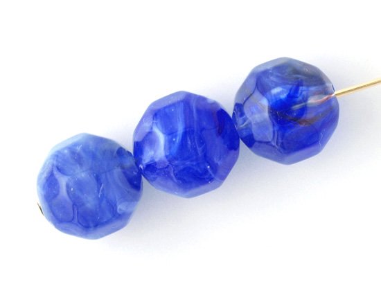 vintage blue marble round cut beads 11mm