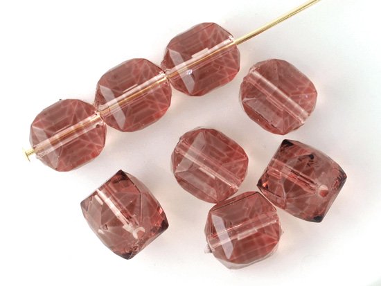 clear red purple cube beads 9mm