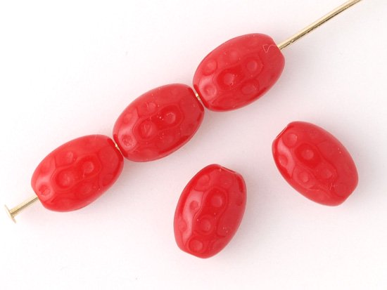 vintage red dimple oval beads 9x6.5mm