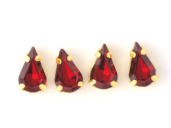 red tear glass gold setting 10x6mm