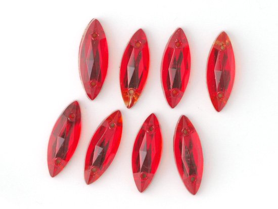 vintage red navette glass 14x5mm