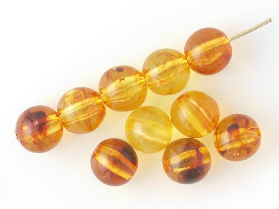 vintage yellow brown marble round beads 7.5mm