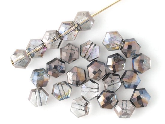 clear gunmetal hexagon cut beads 5mm