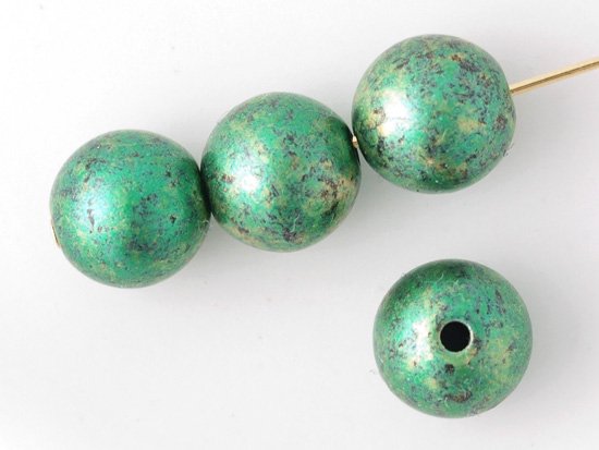 vintage green round beads 9.5mm