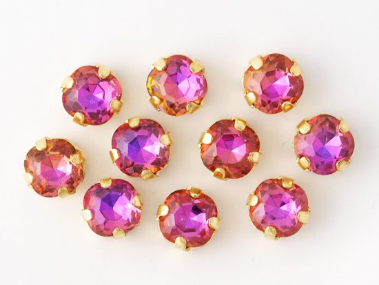 purple pink square glass gold setting 6mm
