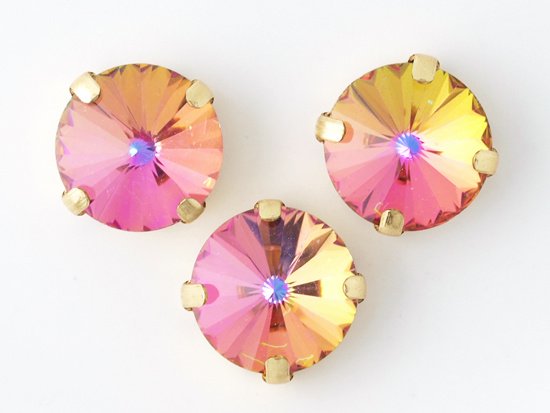 vitreil blue pink round glass gold setting 12mm
