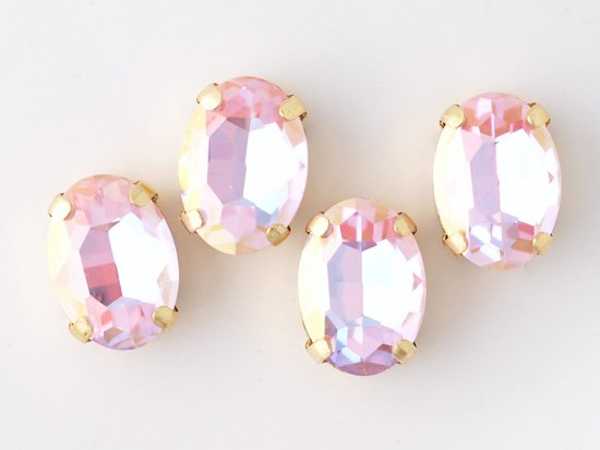 light pink AB oval glass gold setting 14x10mm
