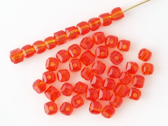 orange red square cut beads 3mm