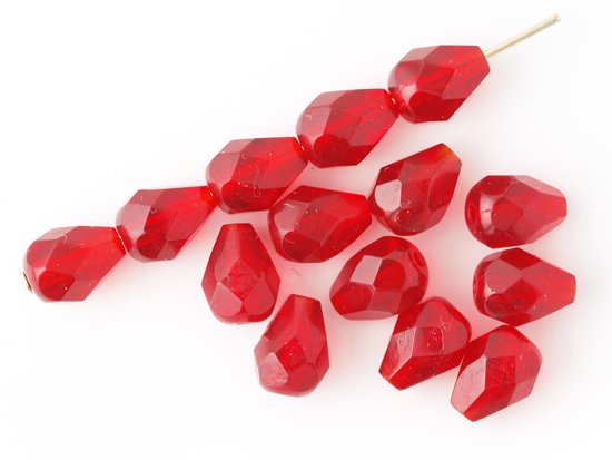 red tear drop cut beads 8mm