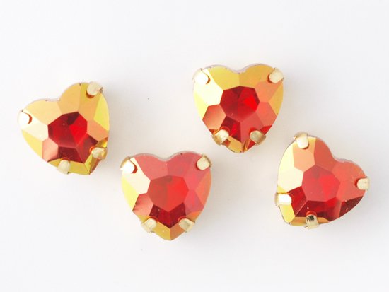 red gold coat heart glass gold setting 10mm