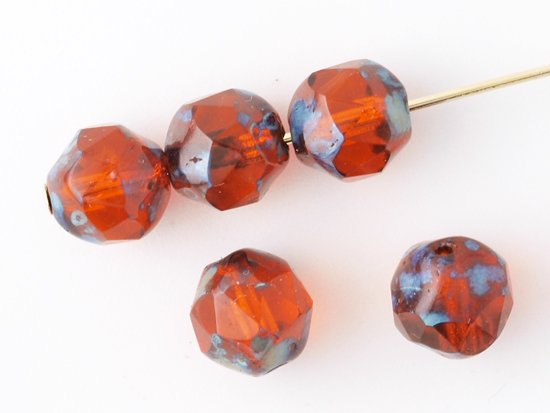 orange picasso round cut beads 7mm