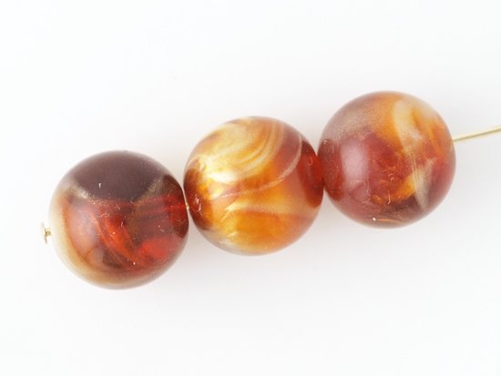 vintage brown marble round beads 11mm