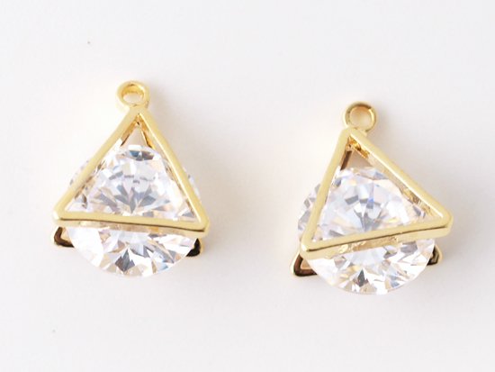 triangle rhinestone charm gold 12x9mm