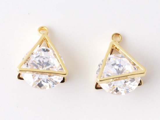 triangle rhinestone charm gold 12x9mm