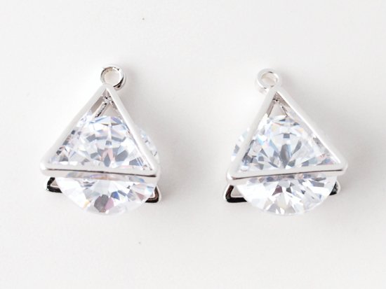 triangle rhinestone charm silver 12x9mm