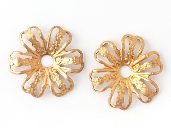 6patel lace flower parts pink brass gold 15.5mm