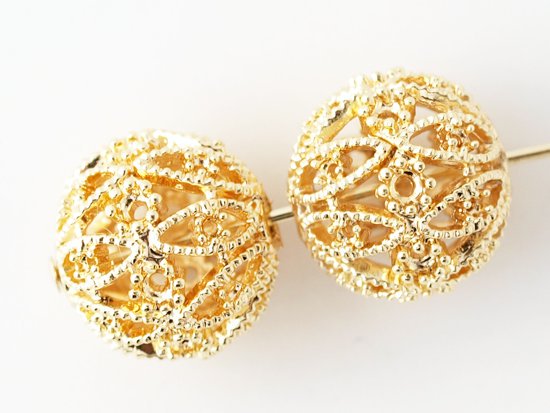 lace round metal beads gold 11mm