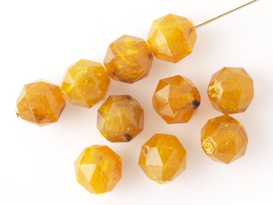 vintage yellow brown marble round cut beads 8mm