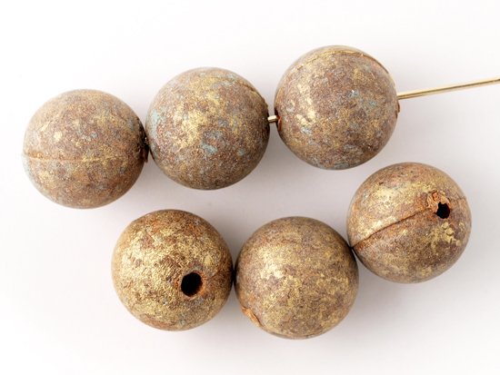 vintage dark brown gold picasso round beads 12mm