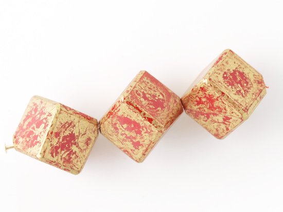 vintage red gold picasso square beads 10mm