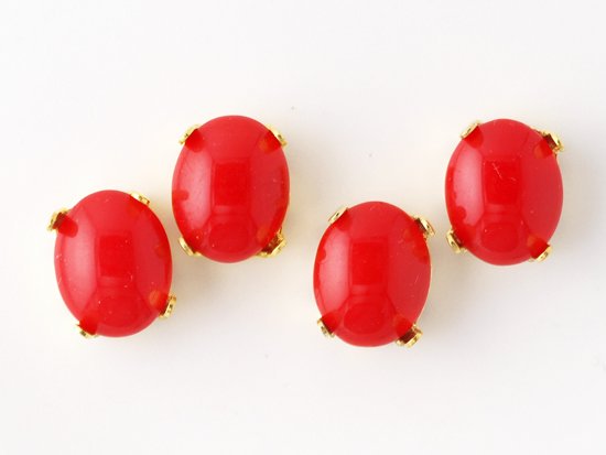 vintage red glass with setting 10x8mm