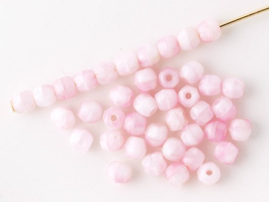 vintage white pink marble cut beads 3mm