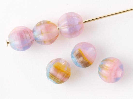 blue pink marble melon beads 6mm