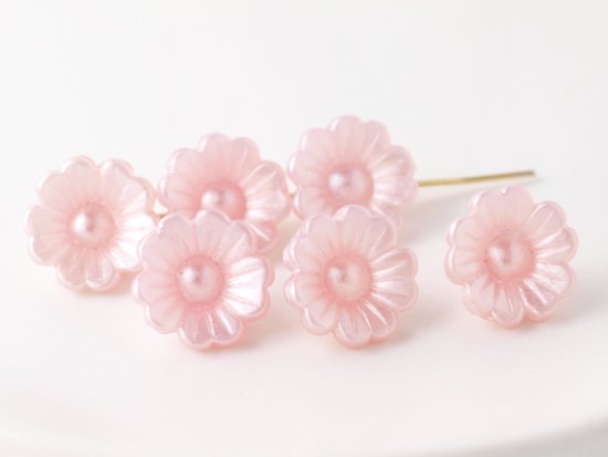 vintage pearl pink flower beads 12x7mm