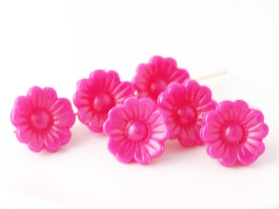 vintage raspberry pink flower beads 12x7mm