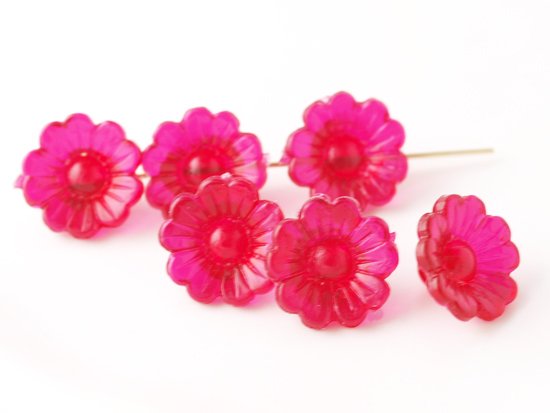 vintage clear dark pink flower beads 12x7mm