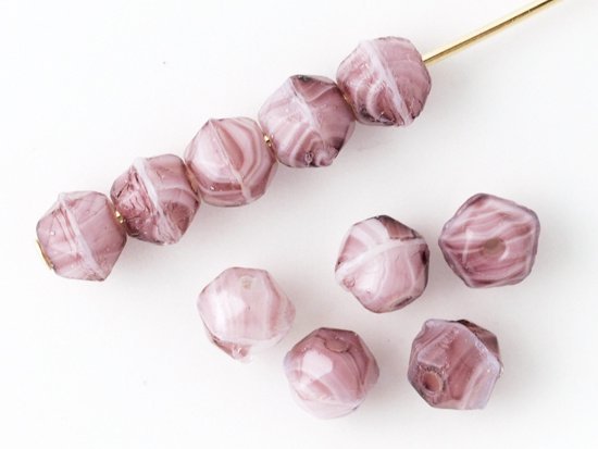 vintage white purple marble english cut beads 4.5mm