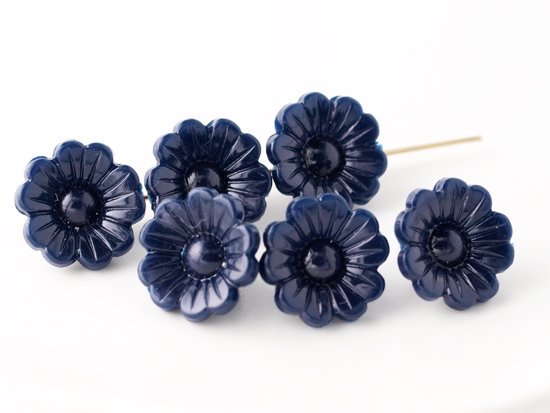 vintage navy flower beads 12x7mm