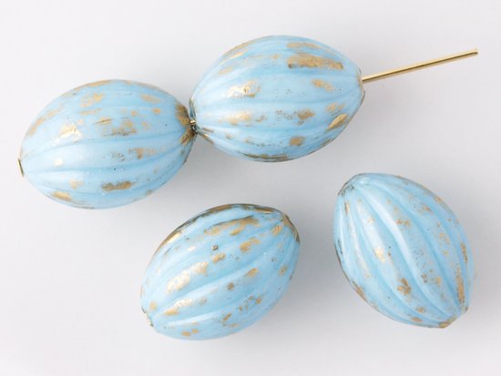 vintage light blue gold picasso oval beads 17mm