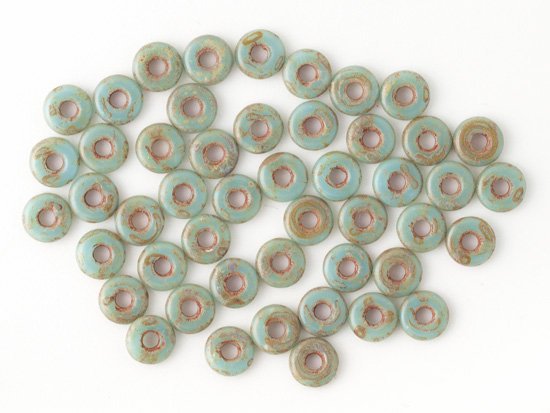 blue green picasso donut beads 4mm