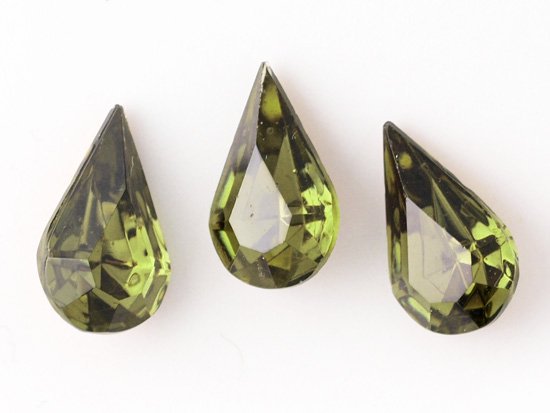 vintage dark olivine green tear drop glass 13x8mm