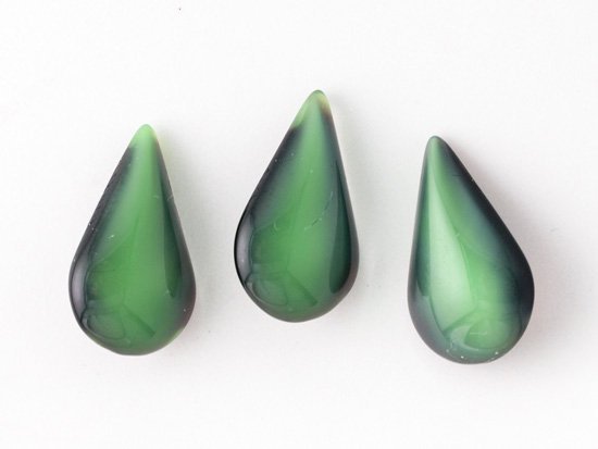 vintage black green tear drop glass 13x8mm