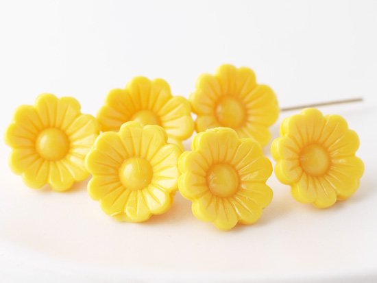 vintage yellow flower beads 12x7mm