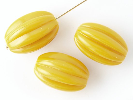 vintage dark yellow line oval beads 20x13mm