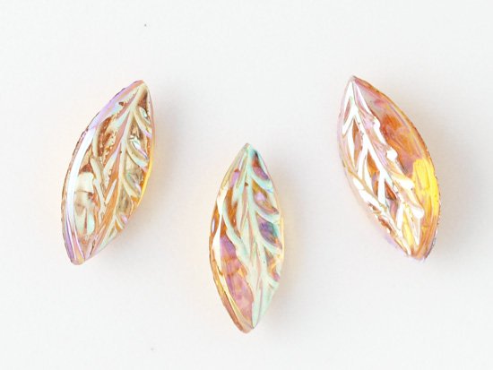 vintage topaz AB leaf navette glass 10x5mm