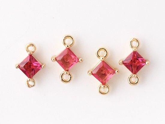 square rose pink rhinestone connector gold 11x6.5mm