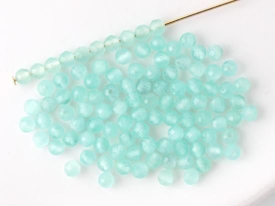 aqua blue round cut cat's eye beads 3mm