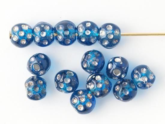 <img class='new_mark_img1' src='https://img.shop-pro.jp/img/new/icons5.gif' style='border:none;display:inline;margin:0px;padding:0px;width:auto;' />vintage deep blue silver dot beads 5mm