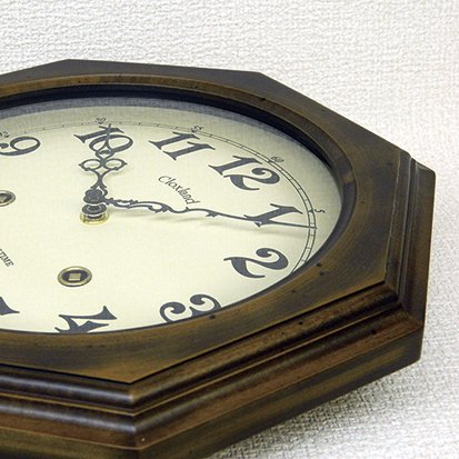 電波式の八角形(風水)昭和レトロ振り子時計(アンティークブラウン) - 日本製・さんてる