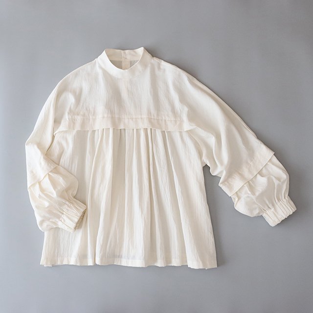 cotton satin - mock neck  blouse - /  ivory