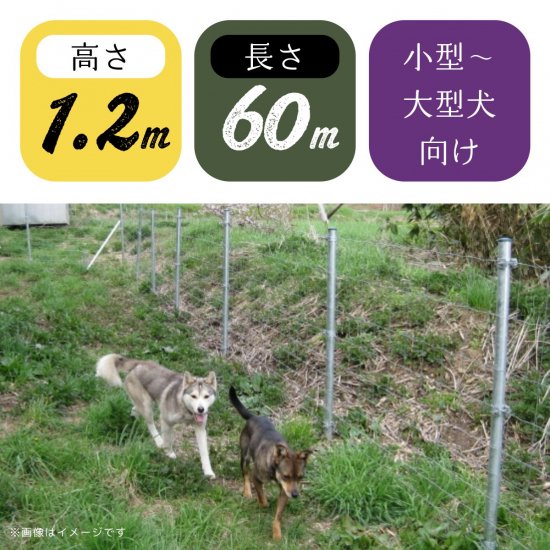 小型犬～大型犬用 ドッグラン】フィールドフェンス 高さ1.2m 60m巻分セット（期間限定商品）【金網 フェンス メッシュ 固定 フェンス フィールド フェンス ネットフェンス つなぐ 繋ぐ 直径48.6mm 鉄柱 単管 パイプ 固定金具 DIY 連結金具 獣害 放牧 ファームエイジ FAR夢 】