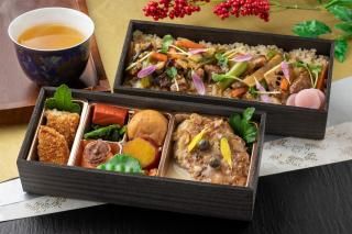 【2025冬弁当】白味噌掛け近江牛ハンバーグと近江牛コロッケ、八宝菜ご飯二段弁当 【期間限定・無料茶付き】