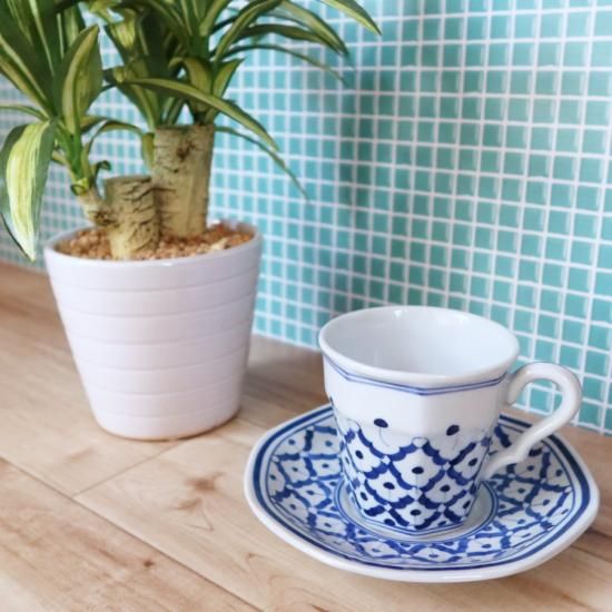 パイナップルカップ＆ソーサー（ブルー＆ホワイト／タイ