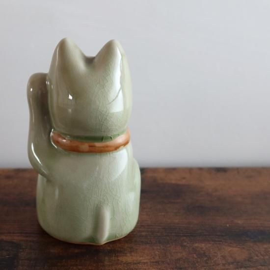 セラドン招き猫（セラドン焼き／タイ） - ベトナム食器・タイ