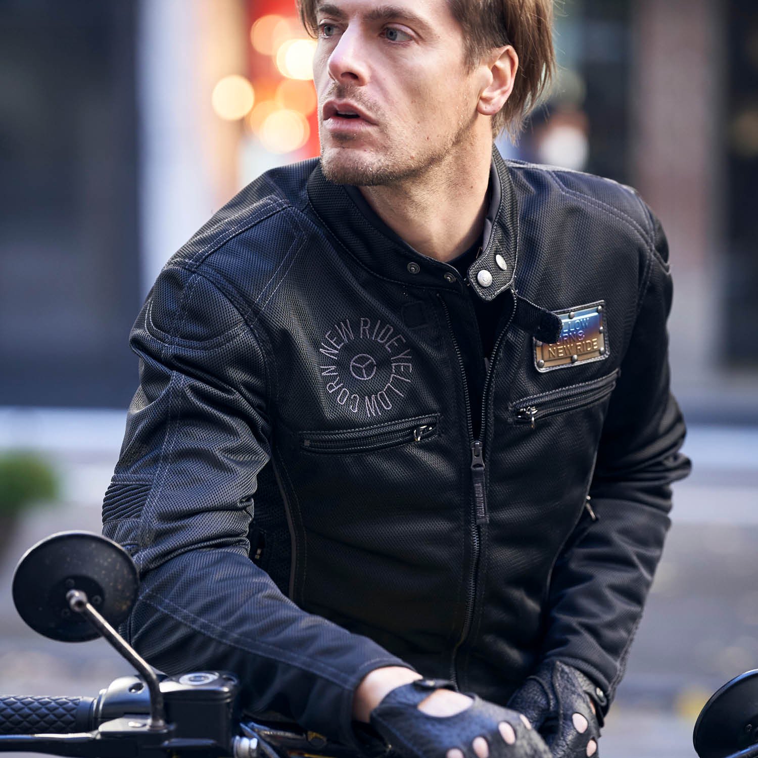 車・バイク・自転車美品イエローコーンバイク用メッシュジャケット　胸肩背パット＋専用アームガード付き